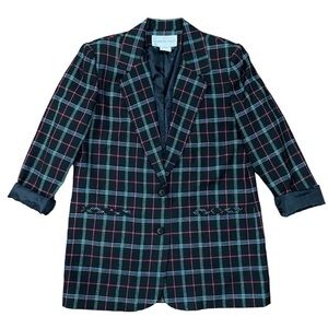 VTG Fundamental Things Oversized Plaid Black Multi Color Blazer Jacket Size 10